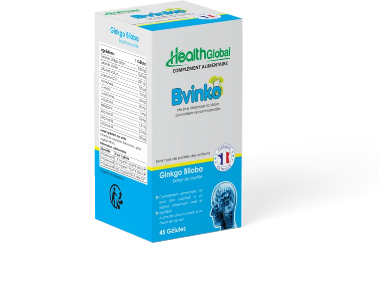 BVINKO — boîte de 45 gélules, ginkgo biloba, myrtille et mélatonine