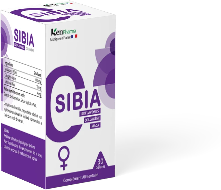 SIBIA — boîte de 30 gélules, isoflavones de soja, collagène marin et maca